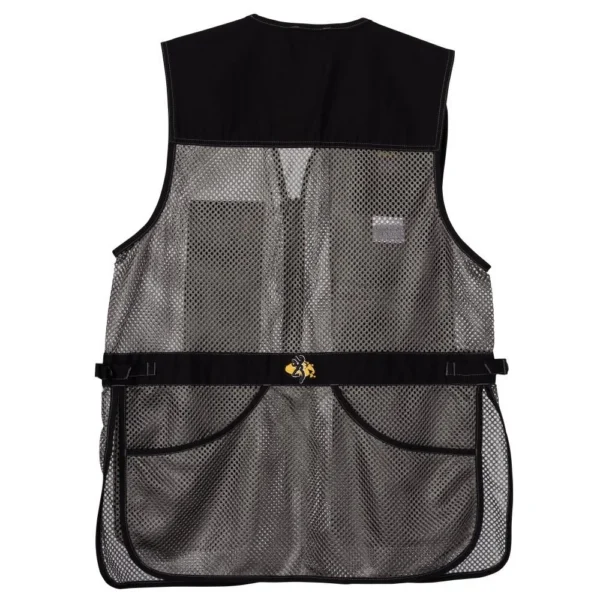 Browning Trapper Creek Mesh Shooting Vest, grey and black front view with large lower pockets