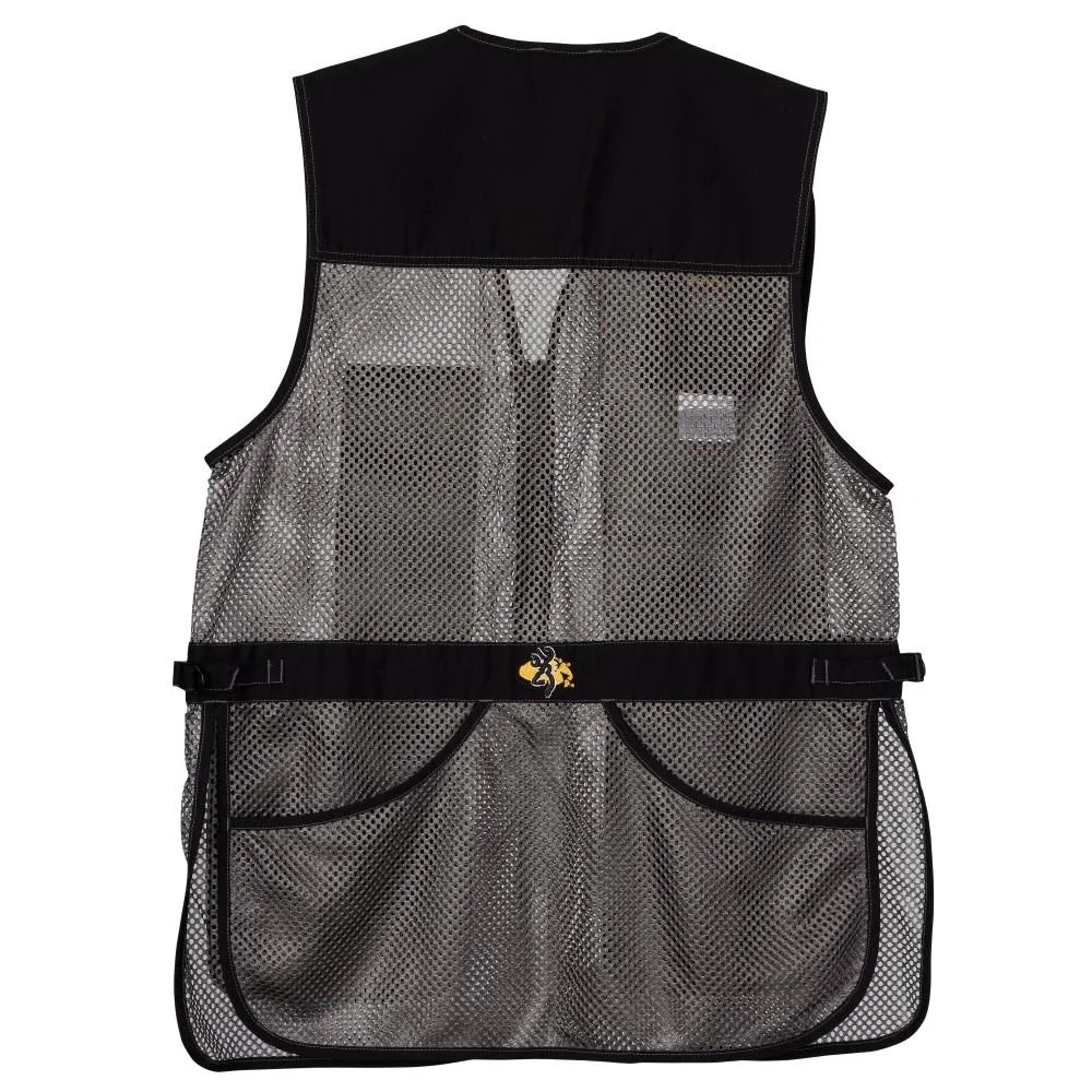 browning-trapper-creek-mesh-shooting-vest-primary Browning Trapper Creek Mesh Shooting Vest, grey and black front view with large lower pockets