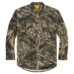 Browning Wasatch-CB Shirt, front view in Mossy Oak DNA camouflage with buttons and two chest pockets