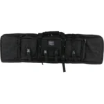 Bulldog BDT Tactical Rifle Case, black front view with carry handle, pockets and buckle straps