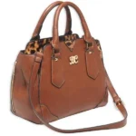 Bulldog Cases Bulldog Satchel Style Conceal Carry Purse W/ Holster Chestnut W/ Leopard Trim