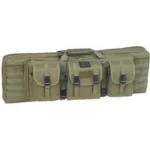 Bulldog Double Tactical Rifle Case, green front view with carry handles and three exterior pouches