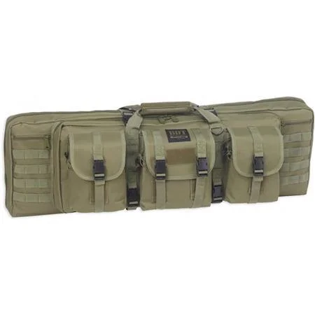 bulldog-double-tactical-rifle-case-green-primary Bulldog Double Tactical Rifle Case, green front view with carry handles and three exterior pouches