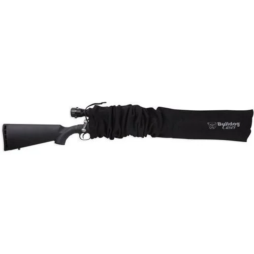 Bulldog Gun Socks Oversized Scoped Rifle, black fabric gun sock covering a rifle