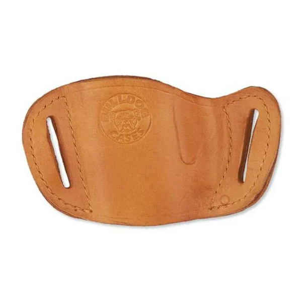 Bulldog Molded Leather Belt Slide Holster tan leather front view with two belt slots