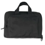Bulldog Mini Range Bag, black front view with carry handles, zippered pocket and shoulder strap