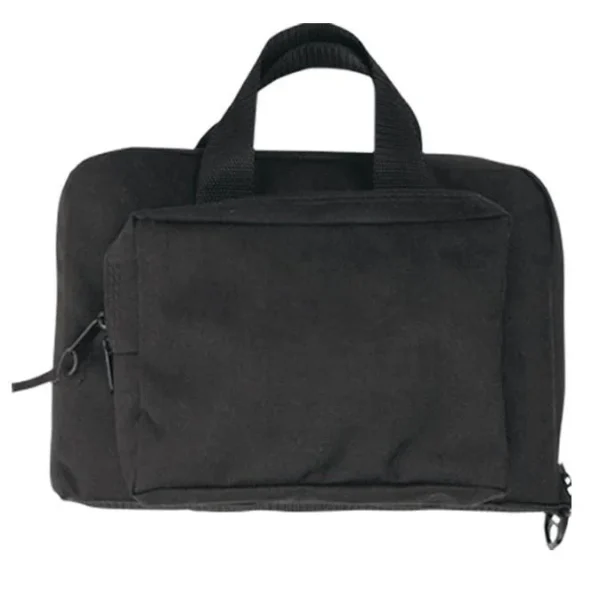 Bulldog Mini Range Bag, black front view with carry handles, zippered pocket and shoulder strap