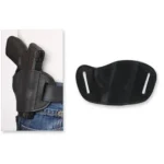 Bulldog Molded Leather Belt Slide Holster, black right-hand holster shown worn and from the back