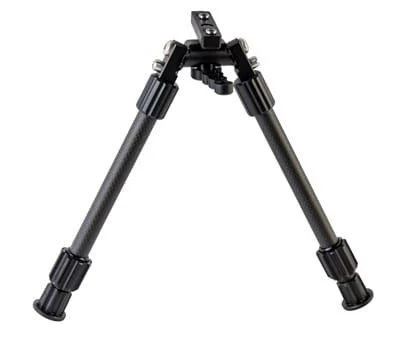 AOB Caldwell Accumax Premium bipod, black front view with two extended adjustable legs