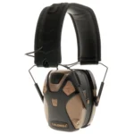 AOB Caldwell E-MAX PRO earmuff in FDE and black, front angled view with padded headband