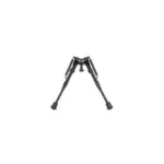 AOB Caldwell XLA Bipod, front view in black with two extended folding legs and rubber feet