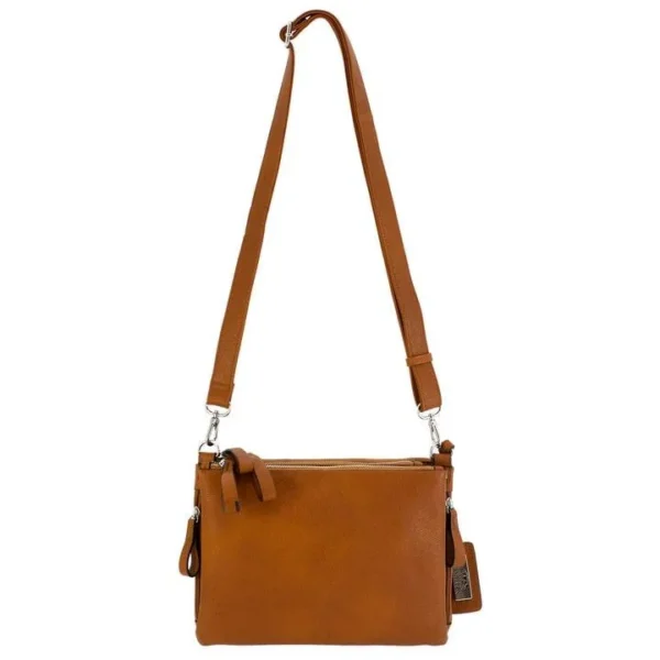 Rugged Rare Cameleon Iris concealed carry handbag, brown front view with long shoulder strap