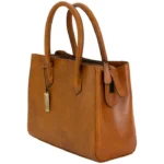Rugged Rare Cameleon Natalie Concealed Carry Purse, tan front view with twin handles and hanging tag