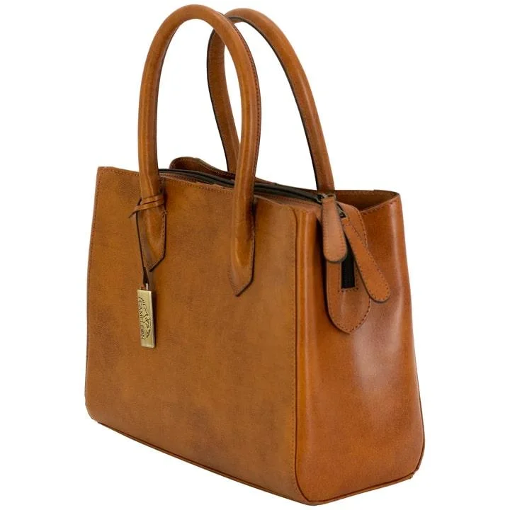 cameleon-natalie-concealed-carry-purse-primary Rugged Rare Cameleon Natalie Concealed Carry Purse, tan front view with twin handles and hanging tag