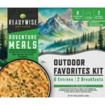 ReadyWise Camping Favorites Kit, front view of green and white meal kit package with mountain artwork