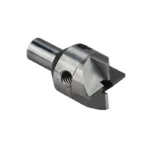 RCBS 3 Way Carbide Cutter Head, angled view of silver metal cutter with threaded side hole