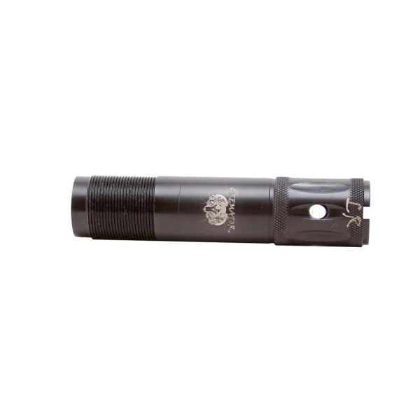 Carlson's Cremator Waterfowl Long Range Choke Tube, black side view with ported end and threads