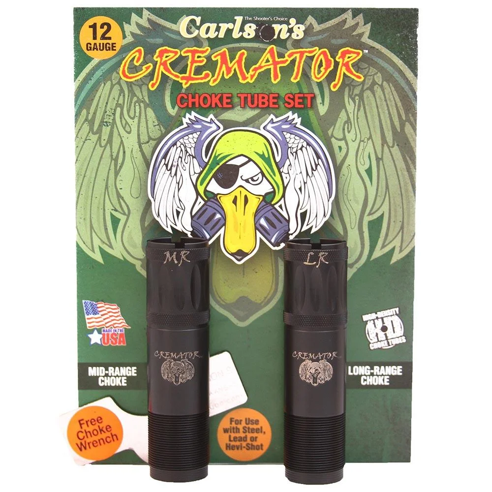 carlsons-cremator-waterfowl-mid-long-range-primary Carlson's Cremator Waterfowl choke tubes two black tubes in retail packaging, front view