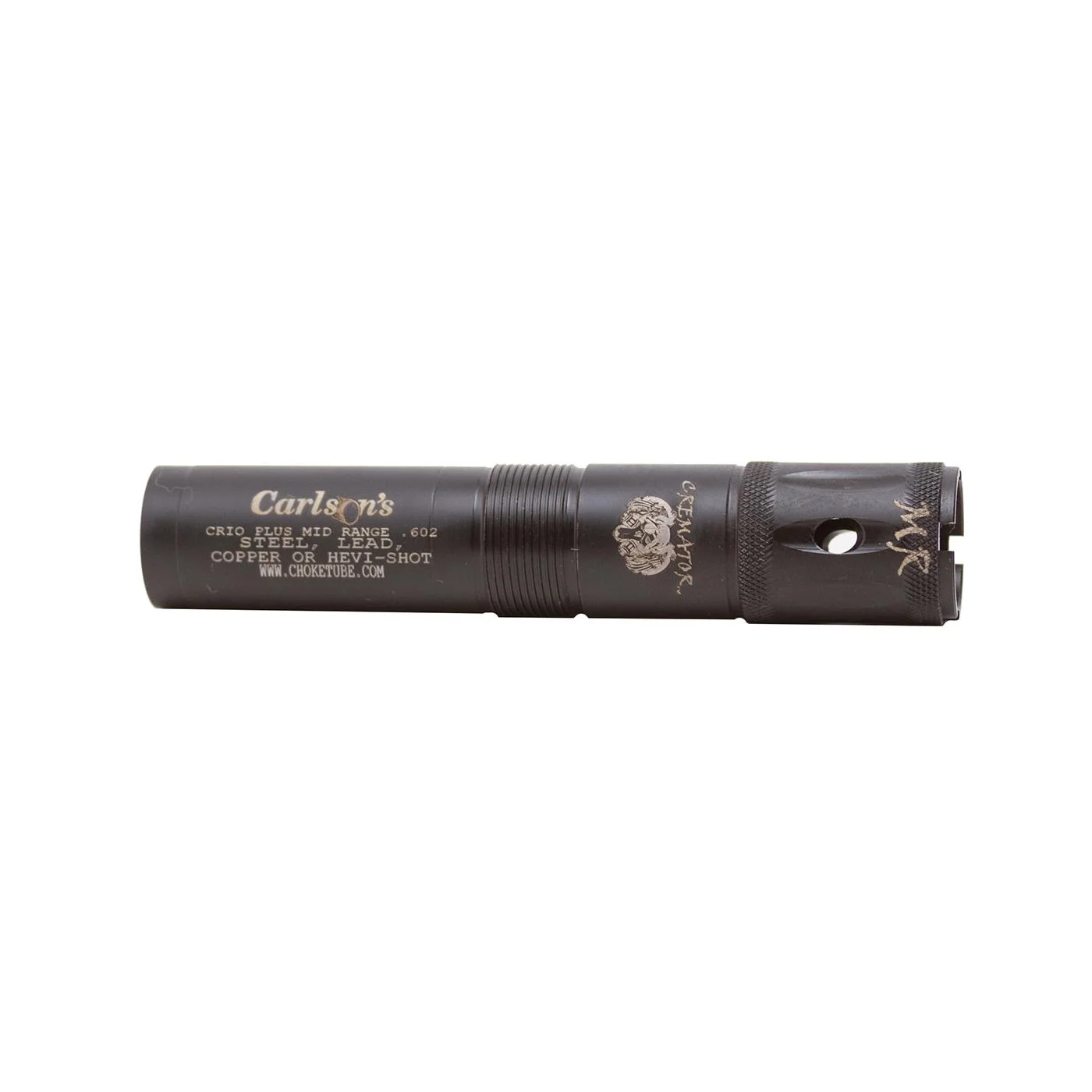 carlsons-cremator-waterfowl-mid-range-ported-choke-tube-20-ga-primary Carlson's Cremator Waterfowl Mid Range Ported Choke Tube, black side view with threaded end and ports