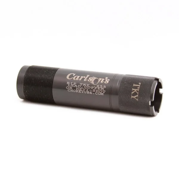 Carlson's Turkey Extended Choke Tube, black angled side view with threaded end and white markings