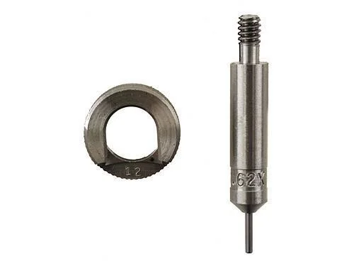 Lee Case Length Gage and Shell Holder, silver metal gauge pin and round shell holder