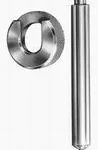 Lee Case Length Gage and Shell Holder, silver gauge rod and round holder, front view