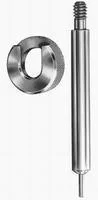 Lee Case Length Gage and Shell Holder, silver gauge rod and round holder, front view