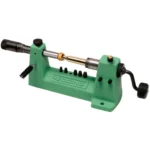 Redding Model 2400 Case Trimming Lathe, green angled view with hand crank and adjustment knobs