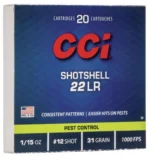 CCI Rimfire Shotshell Ammunition, blue 20-cartridge box shown from the front