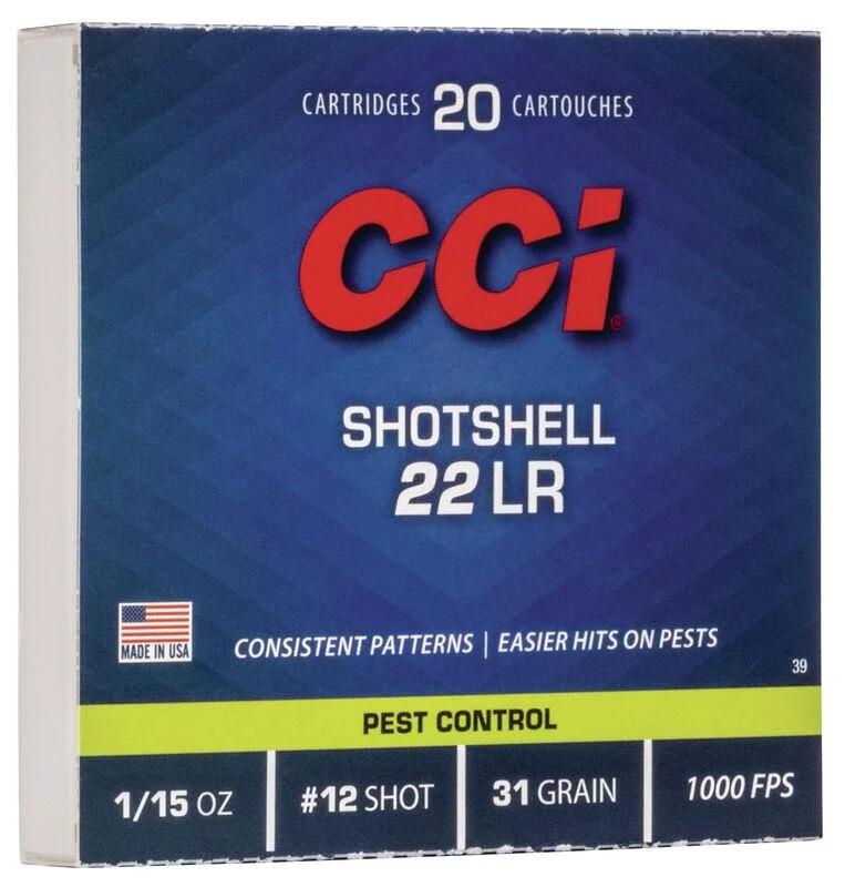 cci-22-lr-rimfire-shotshell-ammunition-primary-1 CCI Rimfire Shotshell Ammunition, blue 20-cartridge box shown from the front
