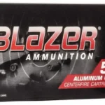 CCI Blazer Aluminum Handgun Ammunition, black box with two silver cartridges