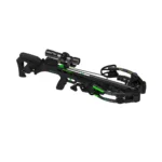 Ravin Crossbows Centerpoint Amped G2D crossbow, right-side view, black and green with mounted scope