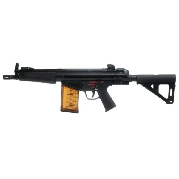 Century Arms AP51 Pistol black firearm in side view with amber magazine and black brace