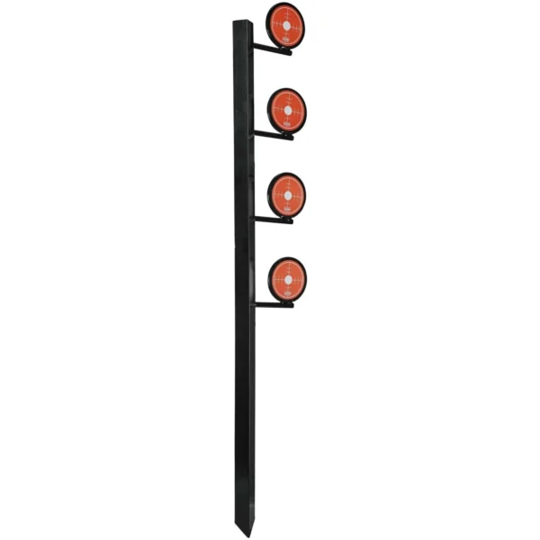 Champion Rimfire Dueling Tree Target, black steel post with four orange circular paddles