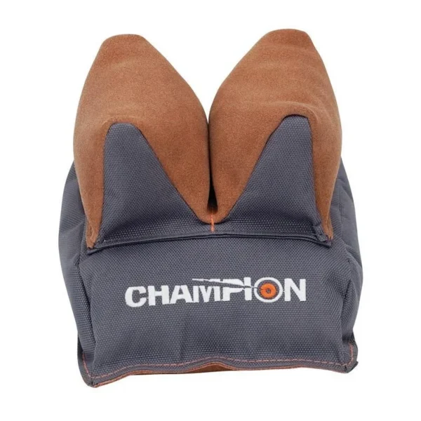 Champion Rear Prefilled Shooting Bag, brown and grey front view with V-shaped rest
