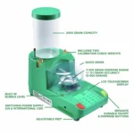 RCBS Chargemaster Link green powder dispenser with clear hopper and digital control panel