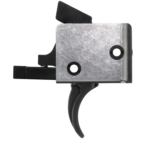 CMC Triggers AR-15/10 Single Stage Trigger, side view with black curved trigger and silver housing