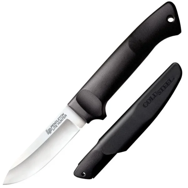 Cold Steel Pendleton Lite Hunter knife with satin blade, black handle and sheath