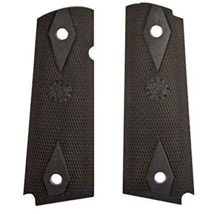 Hogue Colt Government 1911 grip panels in black rubber, checkered front view