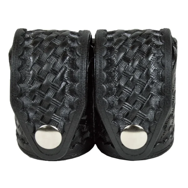 HKS Case DBL, two black basketweave cases with silver snap closures, front view