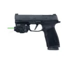Viridian C5L Micro Universal Green Laser and Tactical Light, mounted under a black handgun with green beam