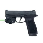Viridian C5L Micro Universal Green Laser and Tactical Light, mounted under a black handgun with green beam