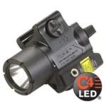 Streamlight TLR-4 tactical light and laser, black angled view with round lamp and adjustment knobs
