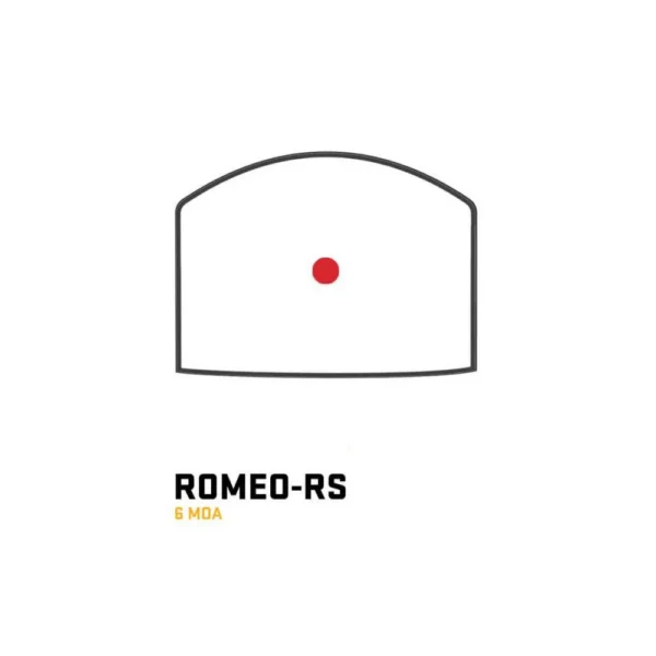 Sig Sauer Romeo-RS, black sight-window outline with centered red dot and model text