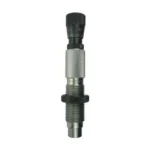 Redding Competition Bushing Neck Die, upright silver die with black adjustment knob