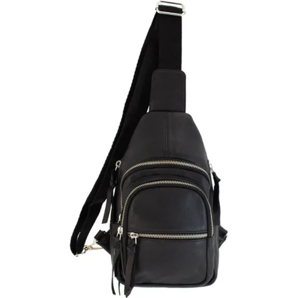 Rugged Rare Smith & Wesson Concealed Carry Purse Sling Bag Black, front view with strap and zip pockets