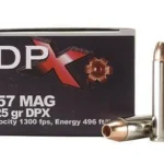 CORBON DPX, black ammunition box with three copper-tipped cartridges