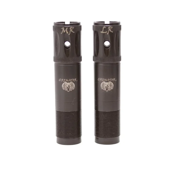 Carlson's Cremator Waterfowl Choke Tubes black side view of two ported tubes marked MR and LR