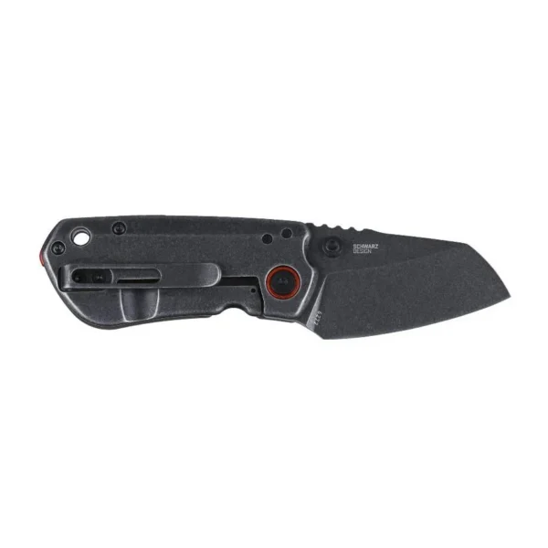 CRKT Overland Compact Folding Knife open side view with black handle and sheepsfoot blade