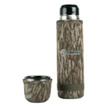 Rock Ridge Outdoors Cupped Hot Cold Camo Thermos, upright with cup removed and bark camouflage
